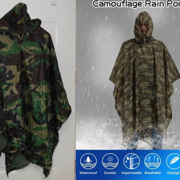 New Camouflage Poncho Raincoat - One Size Fits All. - Picture 3 of 4